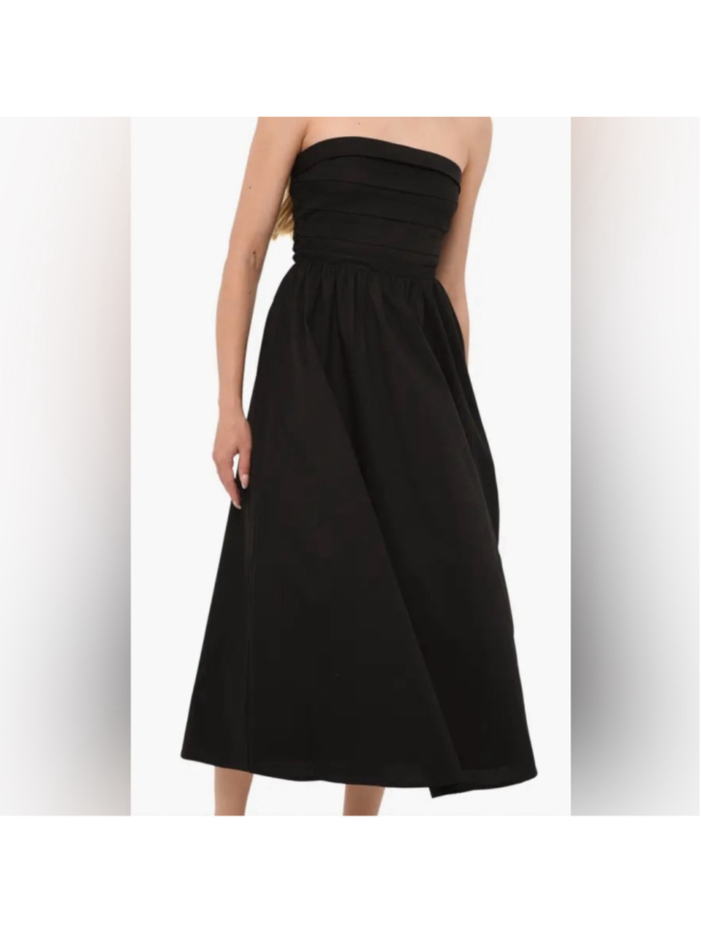 WAYF Black Strapless Dress x styled by Coco! pleated midi